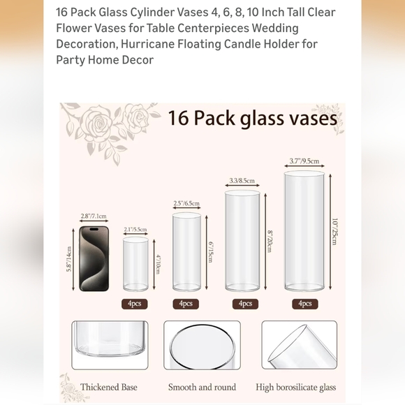 Clear Glass Cylinder Vases Set - Picture 2 of 4
